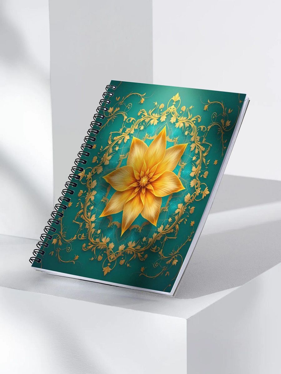 Golden Jasmine Mandala Spiral Notebook – Elegant Turquoise & Gold Floral Design product image (3)