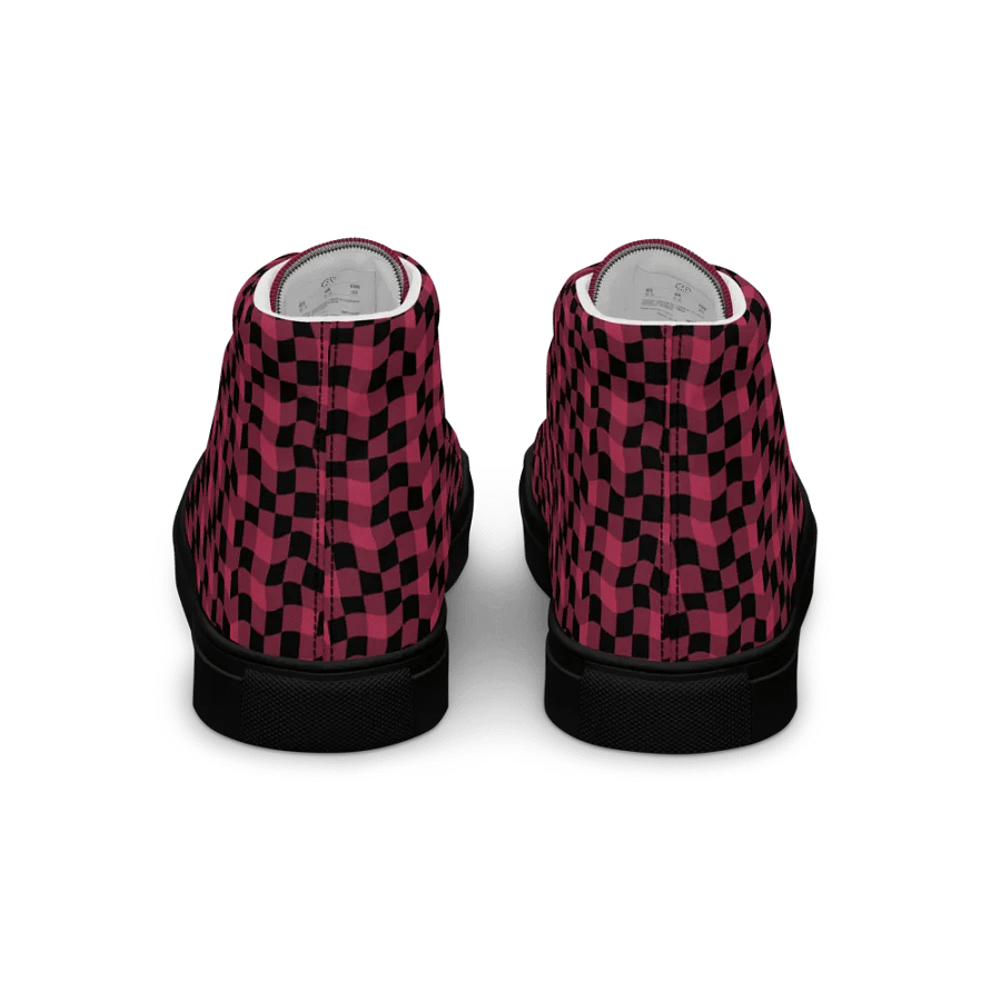 Magenta and Black Warped Checker Women's High-Top Canvas Shoes product image (7)
