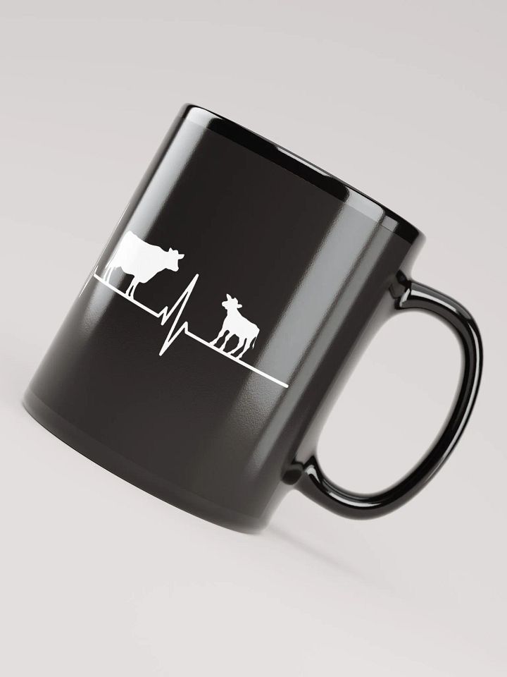 "Heartbeat-Cow" black glossy mug product image (2)