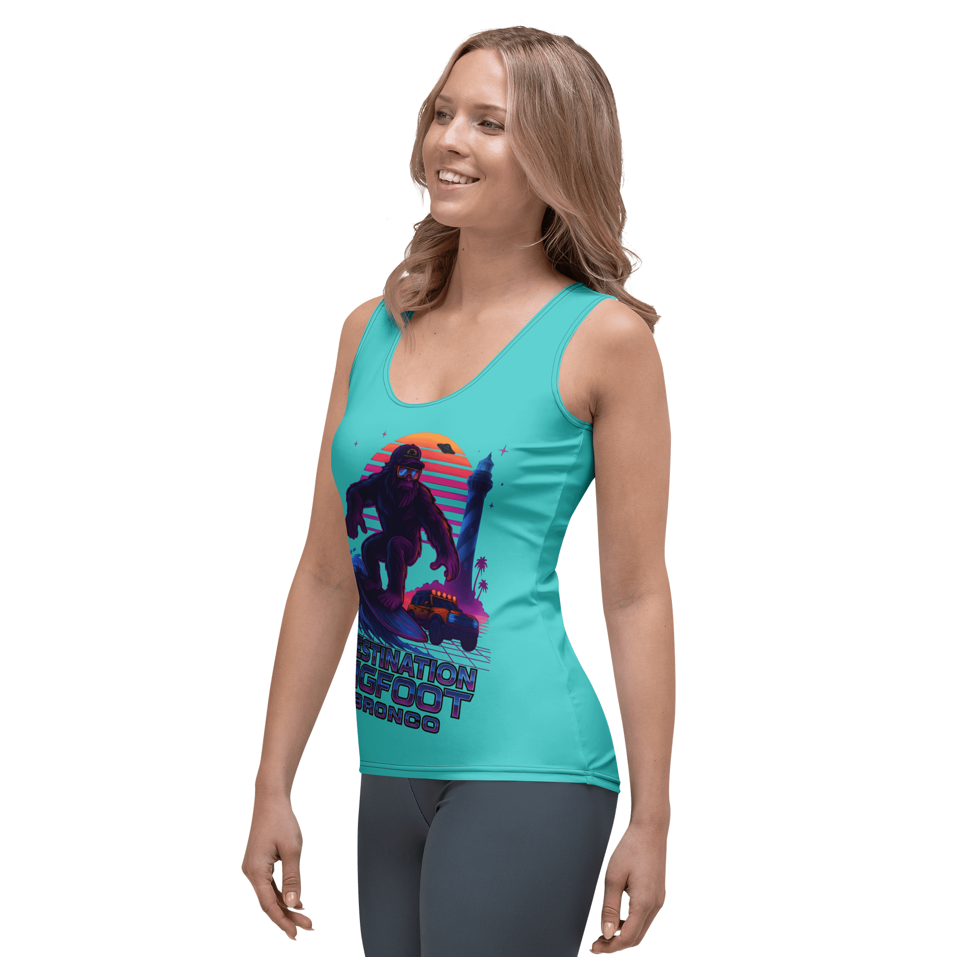 Destination Bigfoot Bronco Slanted Synthwave Women's Tank (Dark Turqouise) product image (3)