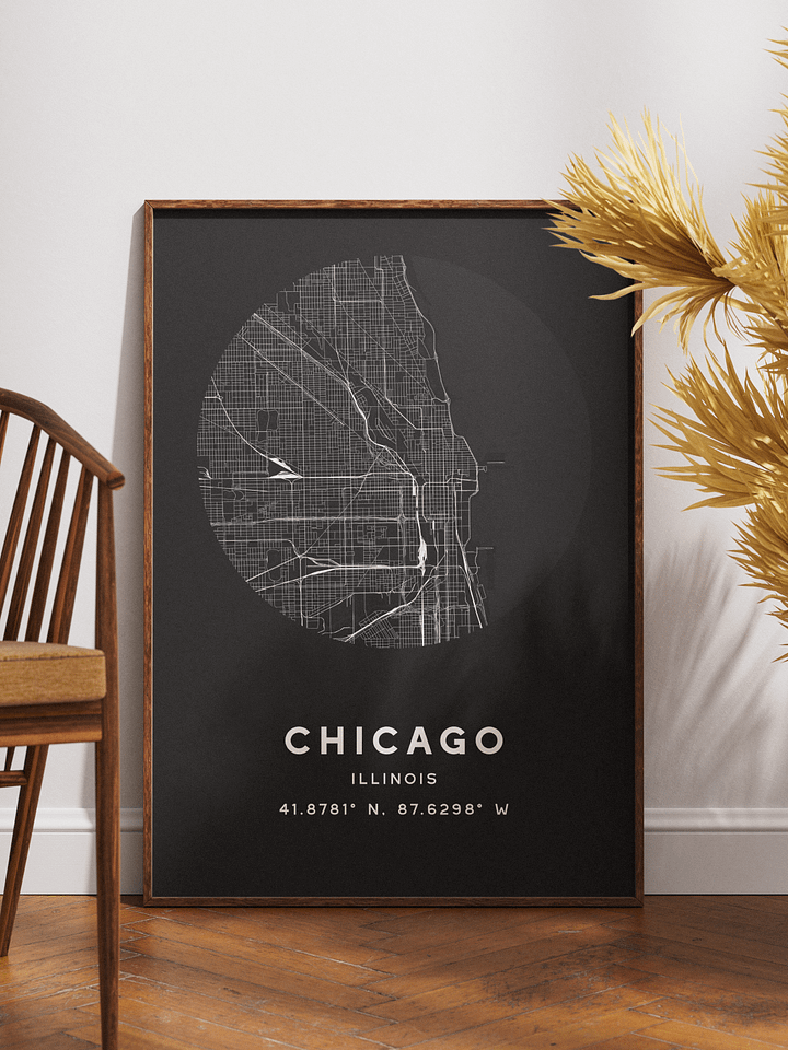 Chicago Street Map Poster – Black Minimalist Circular City Art product image (1)