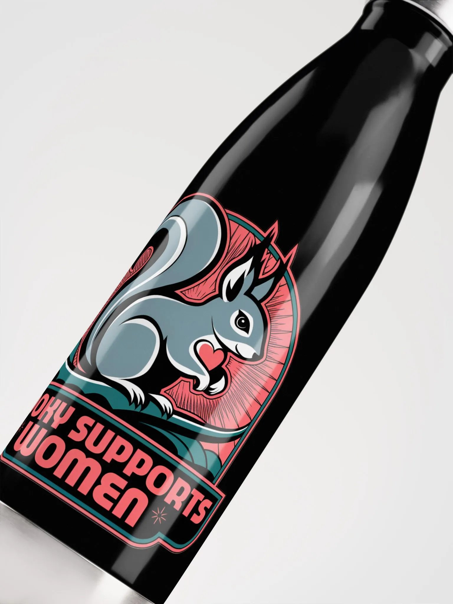 Water Bottle: Pooky Supports Women, Pink Stylized product image (5)