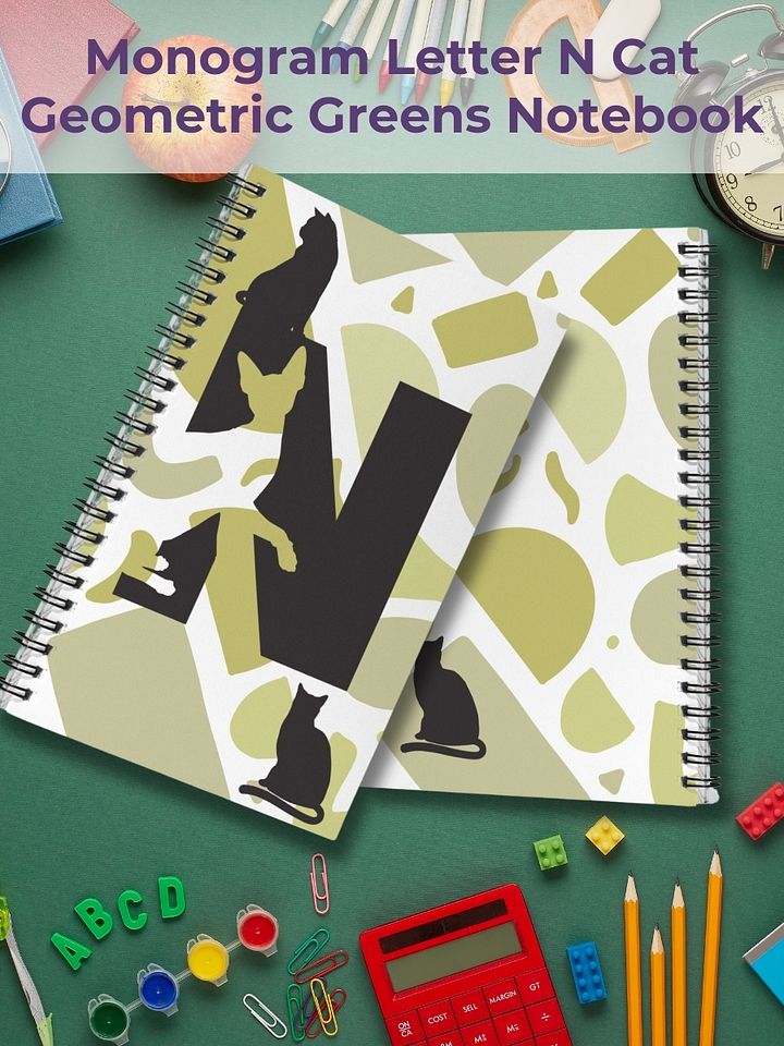 Monogram Letter N Cat Lover Geometric Greens Notebook product image (1)