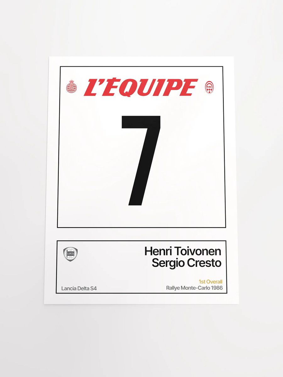 A3 Poster / Henri Toivonen / Rallye Monte-Carlo 1986 Number 7 product image (4)