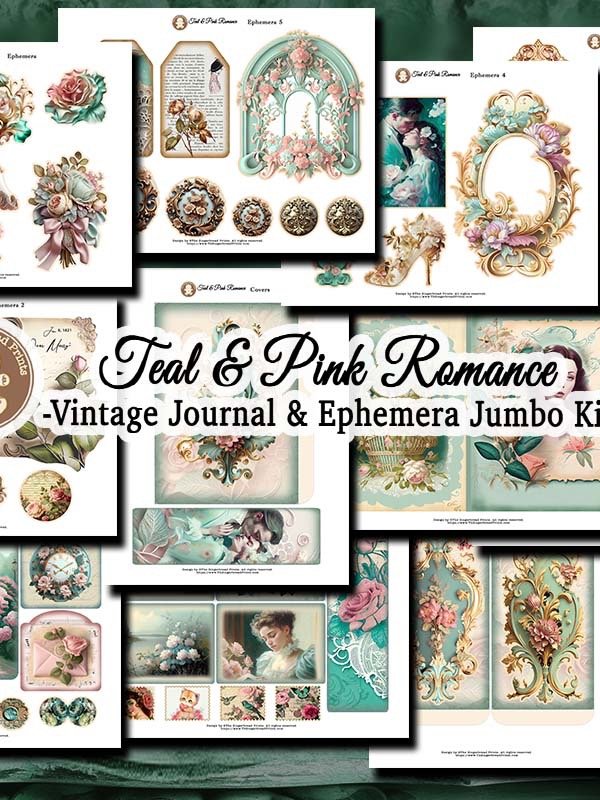 Teal & Pink Romance Journal & Ephemera Kit Digital Download only product image (7)