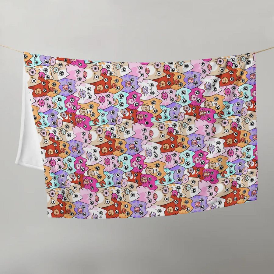 Whimsical Cat Faces and Doughnuts Throw Blanket product image (6)