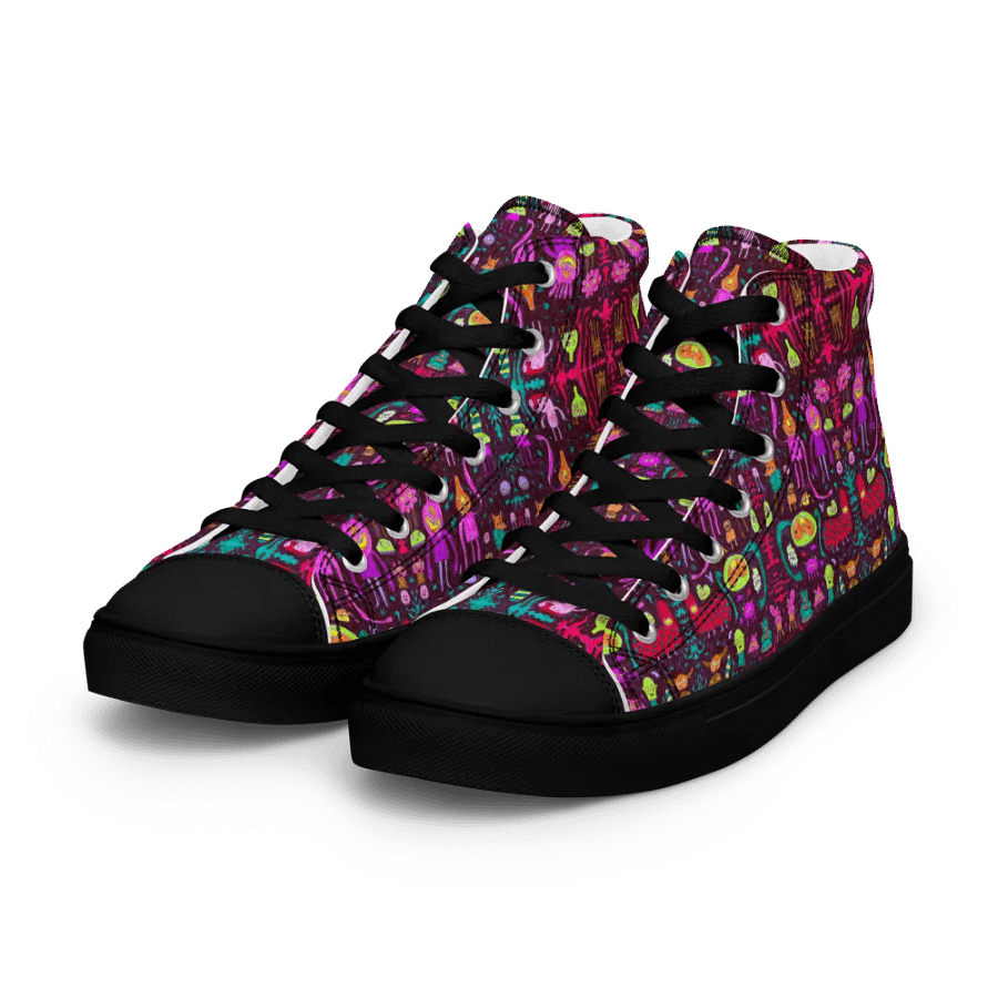 Abstract Darker Doodle Creatures Ladies High Top Canvas Shoes product image (11)