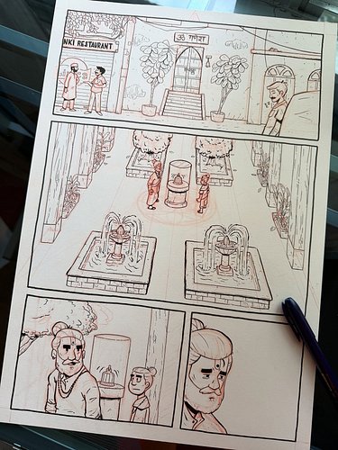 Finished a page this morning! Getting the angle right on that second panel took a while, but I like how it turned out! Gettin...