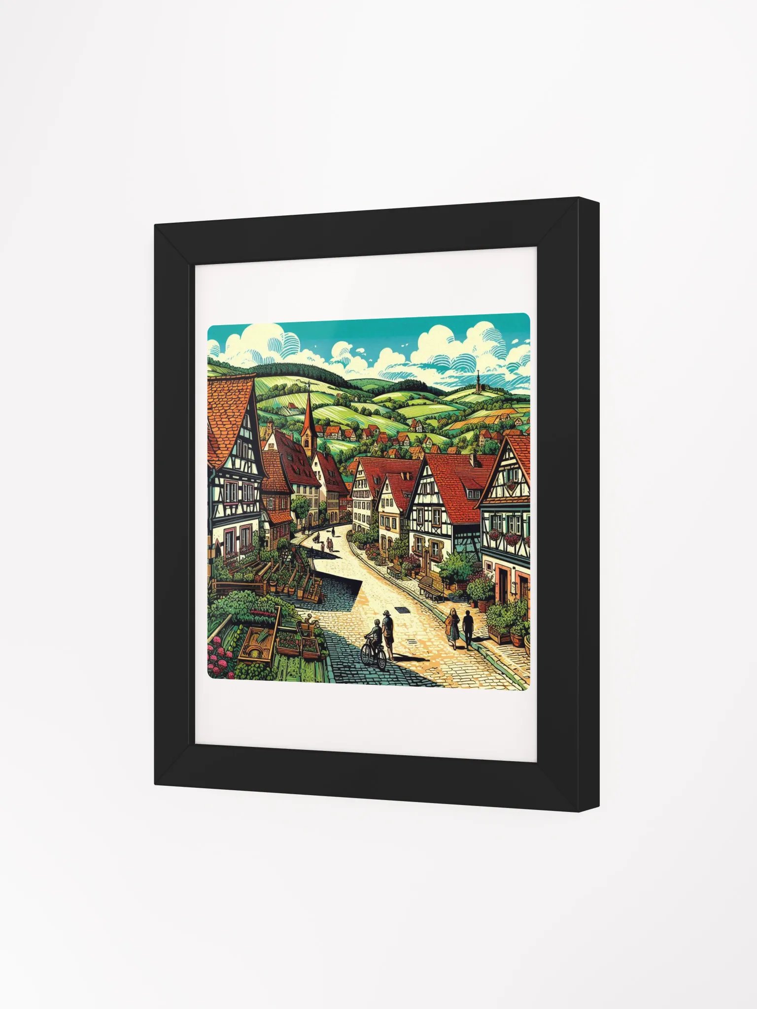 European Village Charm Framed Poster | AI Work Stuttgart city product image (27)