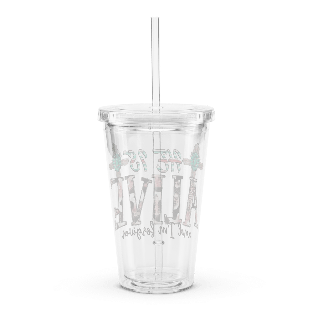 He Is Alive & I'm Forgiven - Double Wall Clear Plastic Tumbler product image (2)