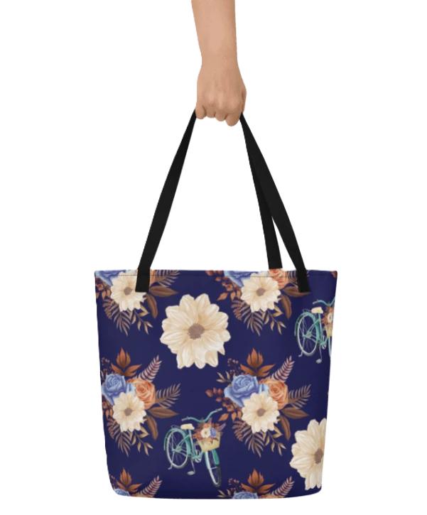 Retro Blue Blossom Tote Bage product image (1)