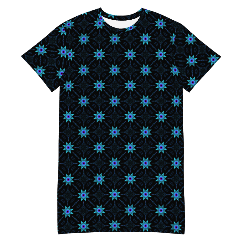 Abstract Repeating Turquoise Floral T Shirt Dress product image (10)