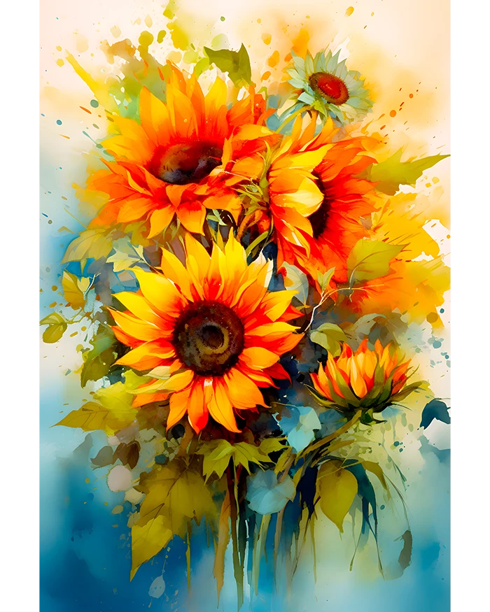 Vibrant Watercolor Sunflowers in Bloom Watercolor Painting Matte Poster product image (1)