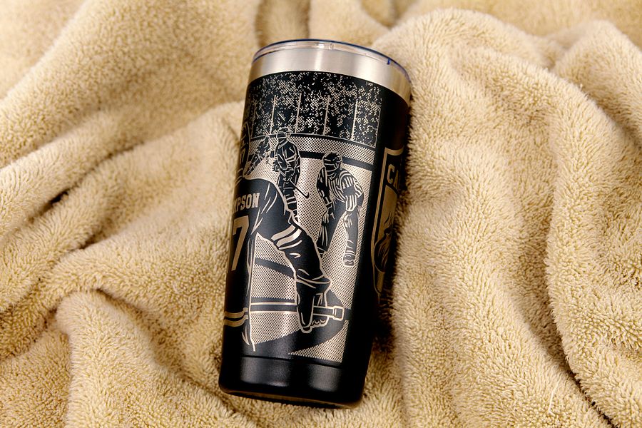 Laser engraved customizable hockey themed tumbler. product image (5)