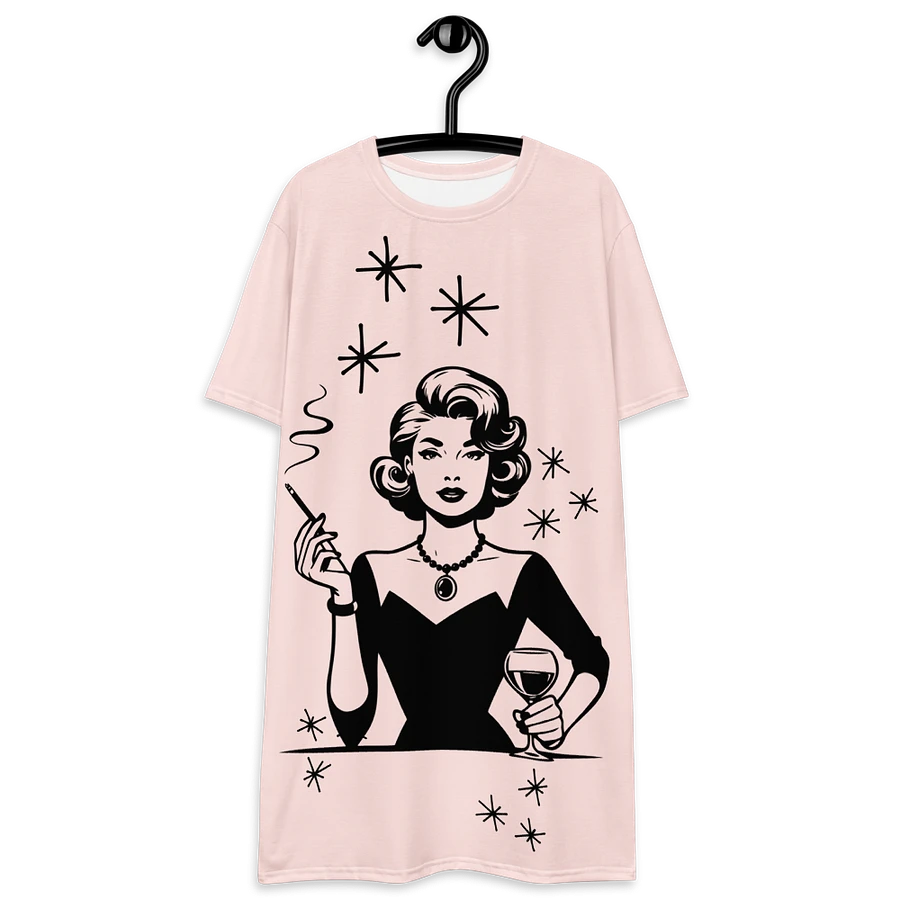 Retro Woman Drinking Wine T-Shirt Dress, Misty Rose product image (2)