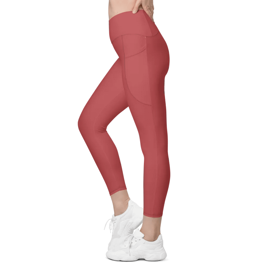 Plain Brick Red Soft Summer Women's High Waisted Premium Crossover Leggings with Pockets by Treasure Pie product image (5)