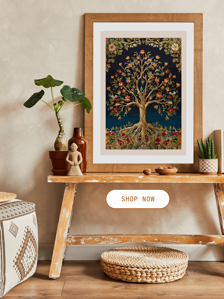 Indian Tree of Life Vintage Folk Art | Blossoming Tree | Floral Print Pichwai Painting | Bohemian Wall Art product image (4)