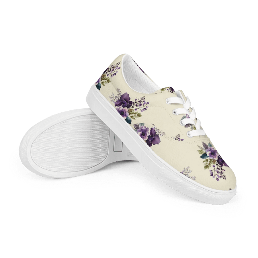 Women's Lace-Up Canvas Shoes - Purple Floral Design product image (9)