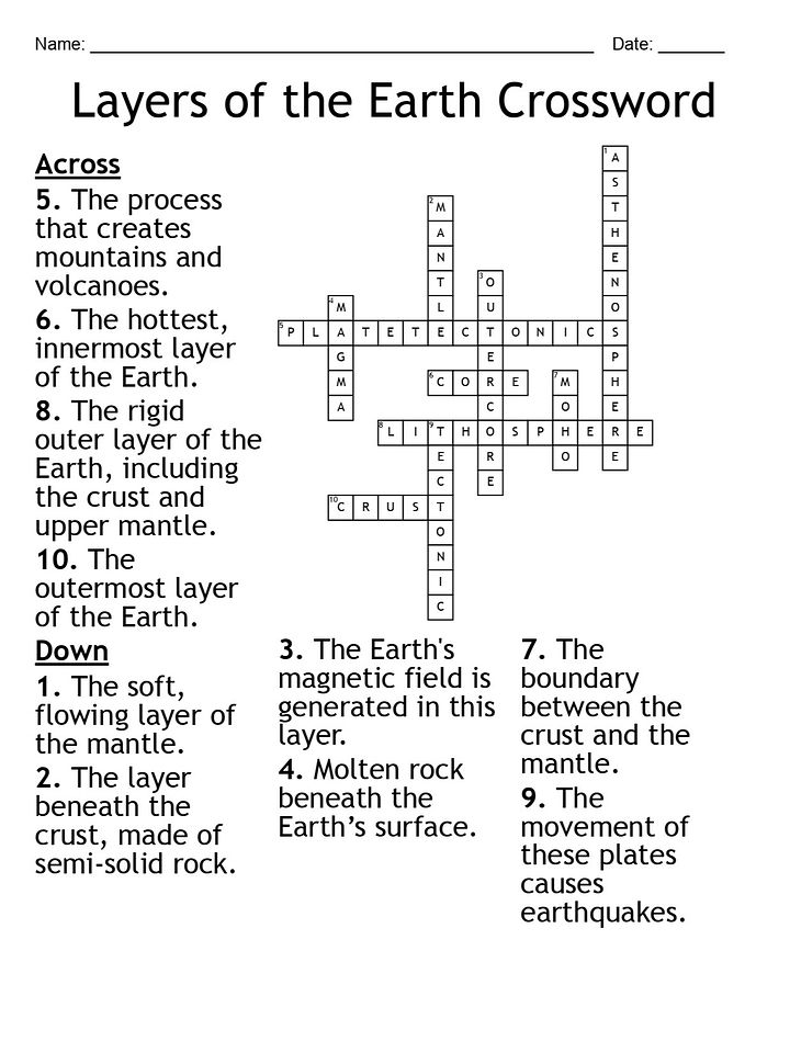 Layers of the Earth Crossword Puzzle: Fun Earth Science Activity product image (2)