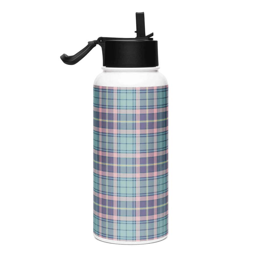 Light Green, Lavender, and Pink Plaid Water Bottle product image (1)