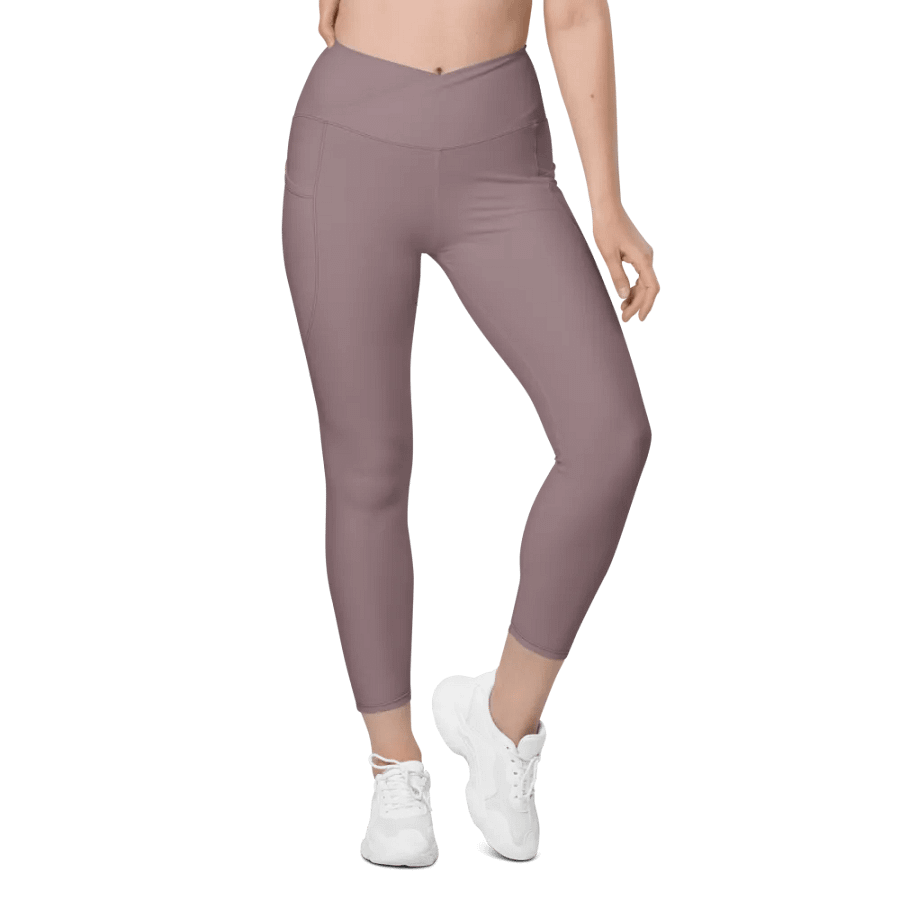 Plain Cool Purplish Brown Soft Summer Women's High Waisted Premium Crossover Leggings with Pockets by Treasure Pie product image (2)