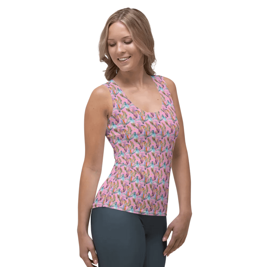 Ladies all over print tank top with colorful feathers design product image (6)