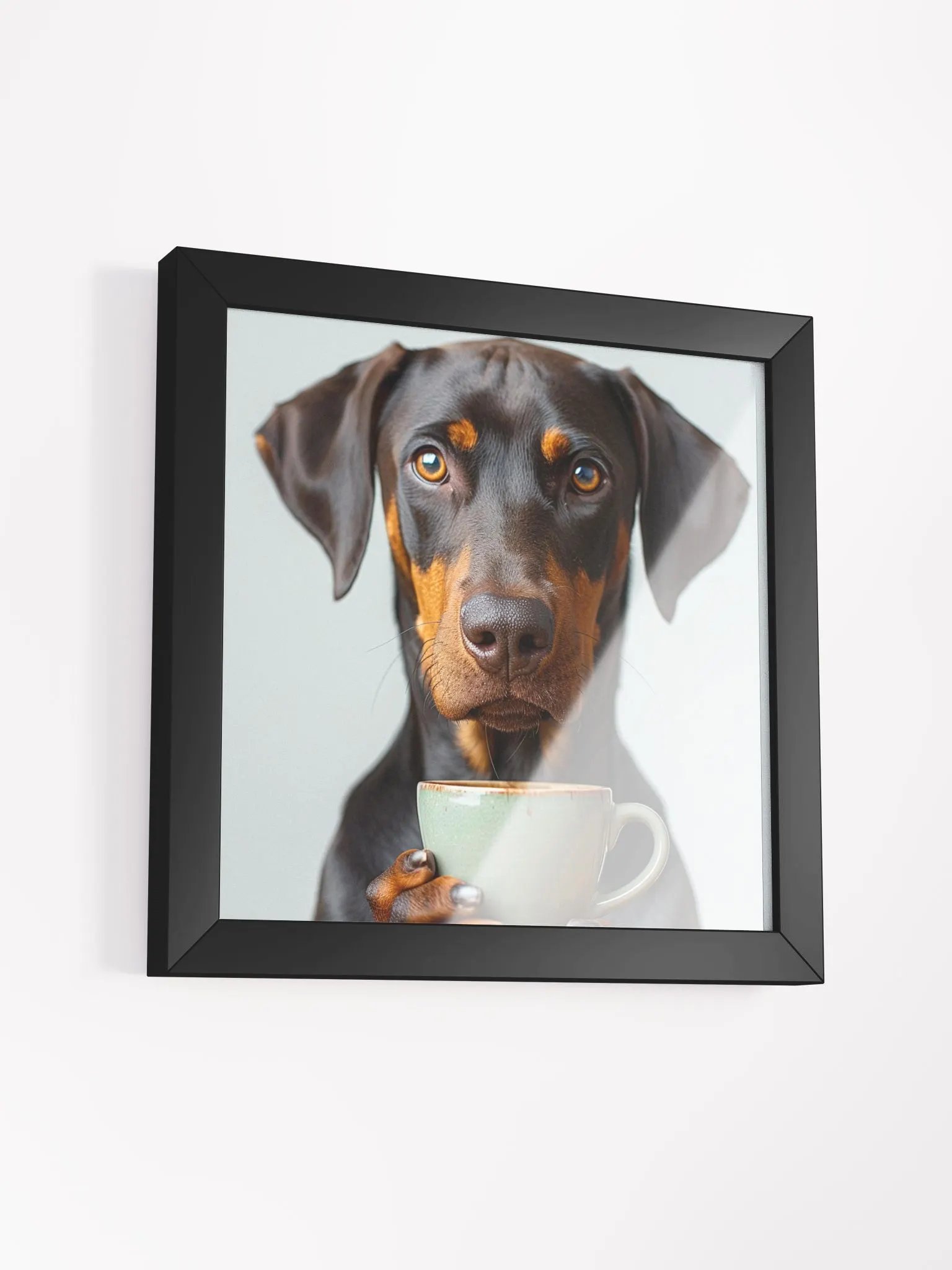 Cute Coffee Lover Doberman Pinscher Puppy Framed Wall Art product image (3)