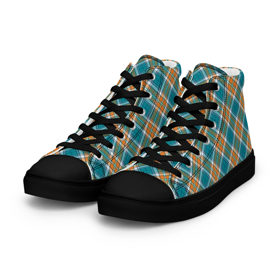 Turquoise and Orange Sporty Plaid Men's High Top Shoes product image (2)