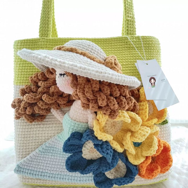 Crochet "Blooming Girl" Tote Bag Pattern PDF — Whimsical Floral & Girl Design for Handmade Lovers! product image (1)