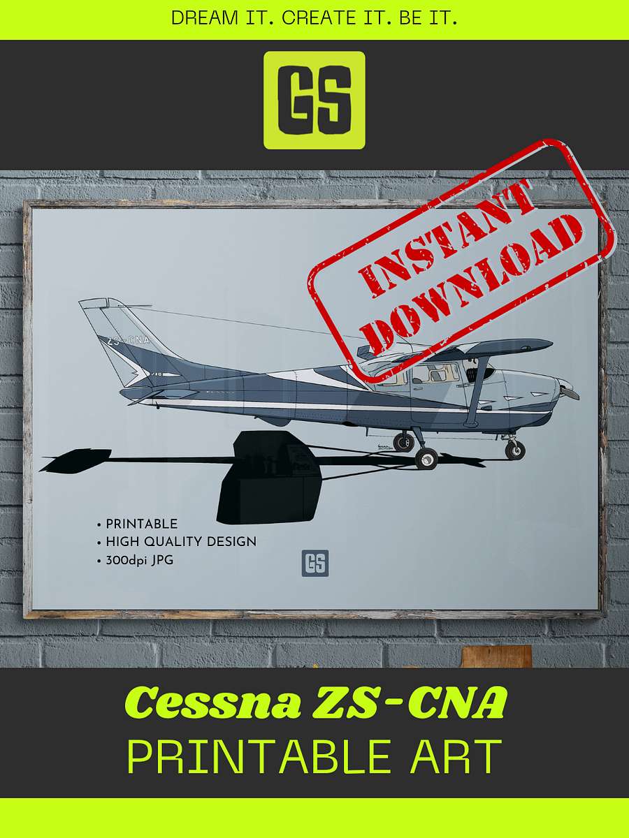 Cessna 210 ZS-CNA Printable Aviation Wall Art with Full Blue Background product image (5)