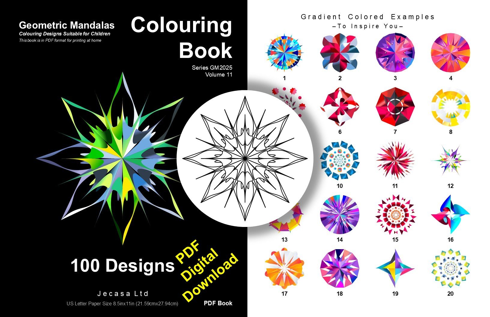 100 Geometric Mandala Coloring Pages | PDF | Digital File | Series GM2025 Vol. 11 product image (1)