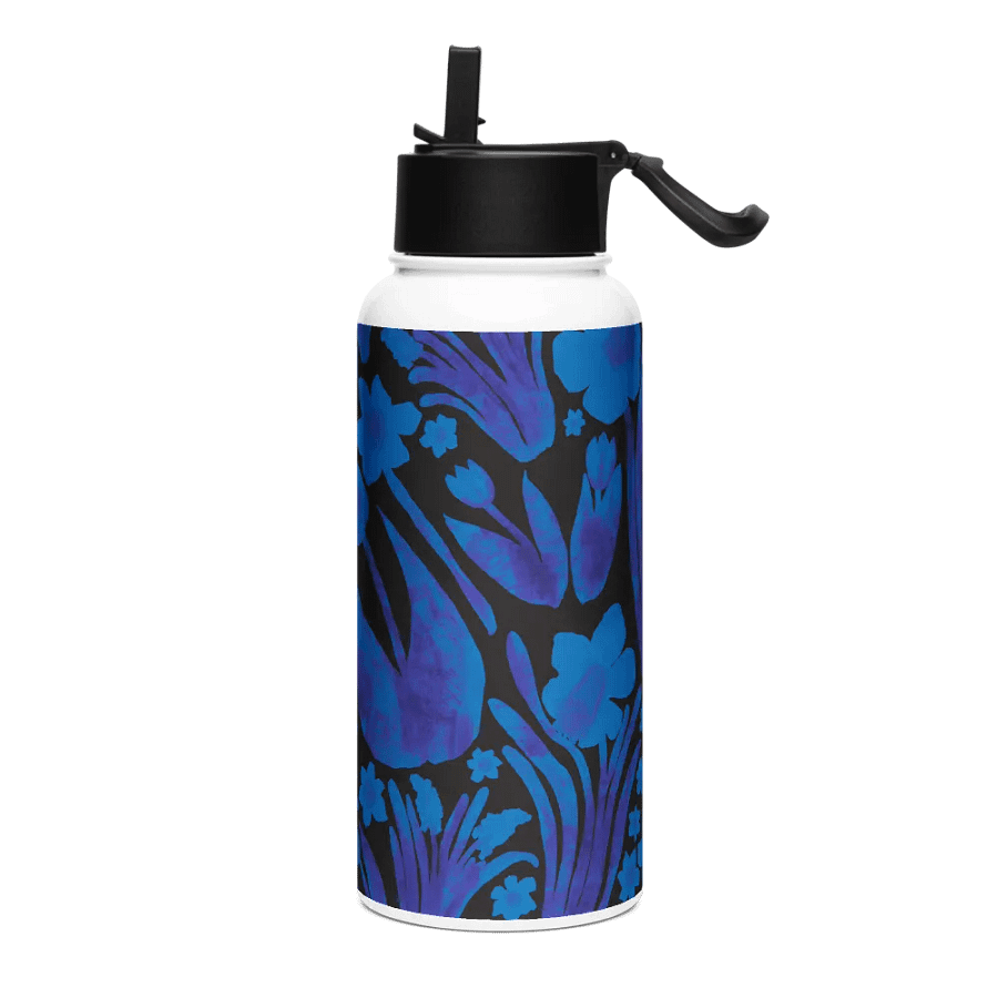 Spring Garden | Stainless Steel Water Bottle with a Straw Lid | Royal Blue on Black product image (3)