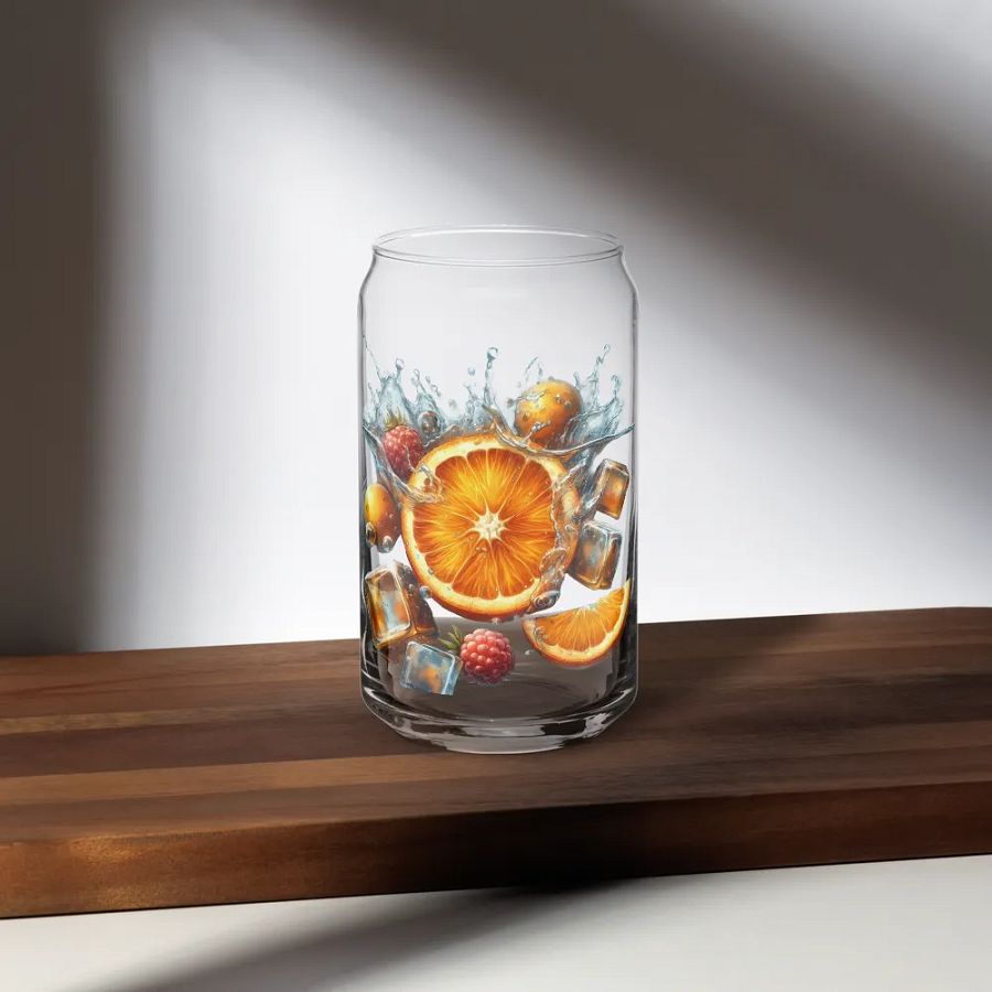 Orange fruit slices floating in the water, water and ice cubes design_03-Can-Shaped Glass product image (5)