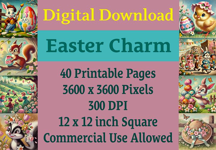 Easter Charm Digital Paper Pages, Scrapbook, Junk Journal, printable images product image (2)