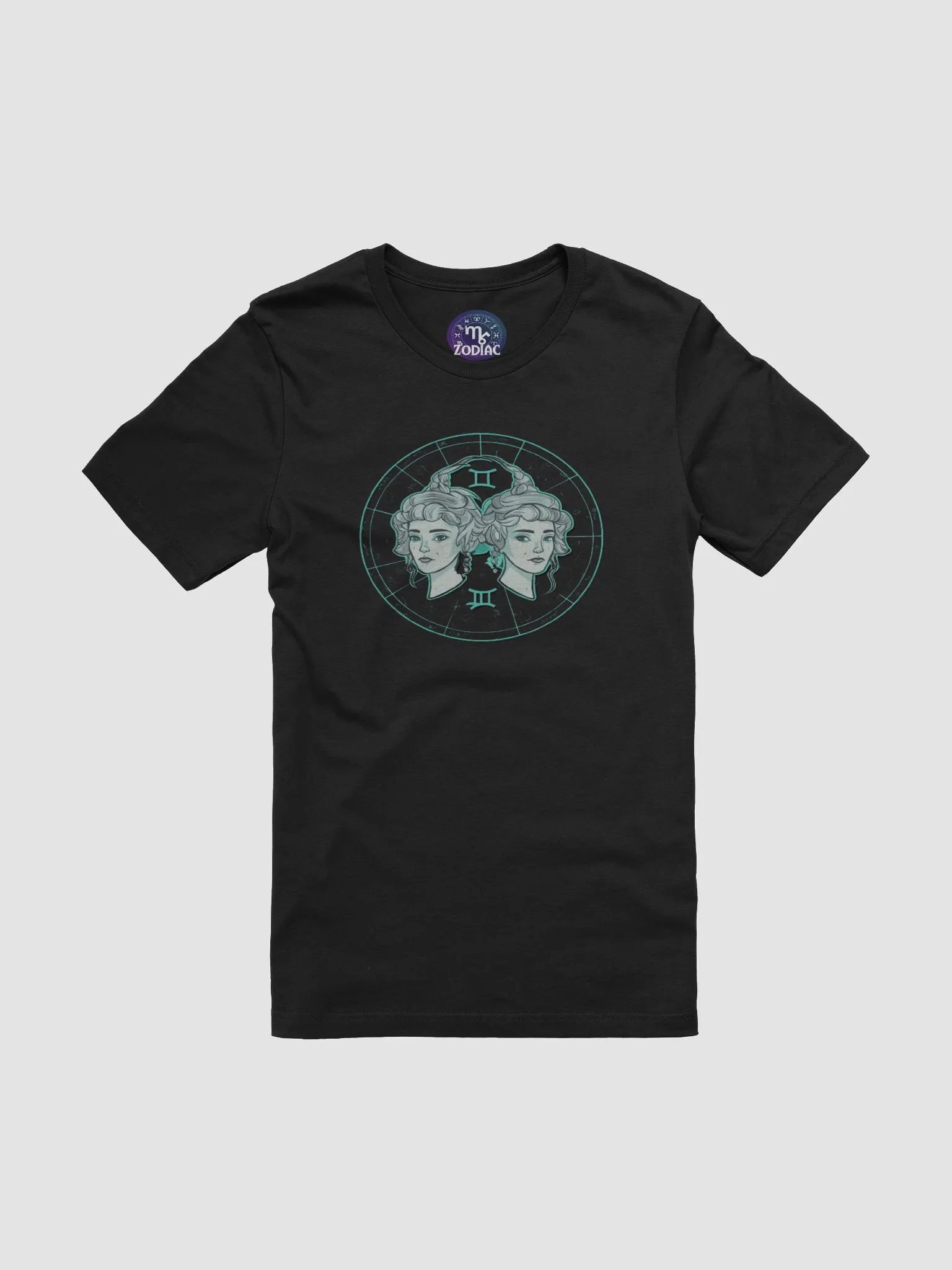 Unisex Gemini Zodiac T-Shirt - Celestial Twin Faces and Zodiac Frame Design product image (3)
