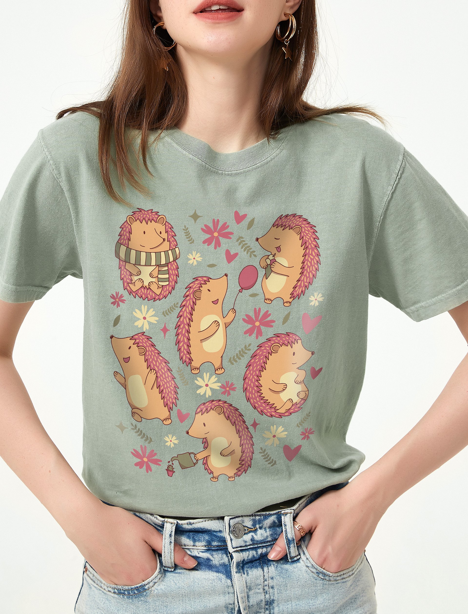 Cottagecore-Style Shirt of Kawaii Hedgehogs | Goblincore & Forestcore-Inspired Floral Kawaii Hedge Hogs T-Shirt product image (1)