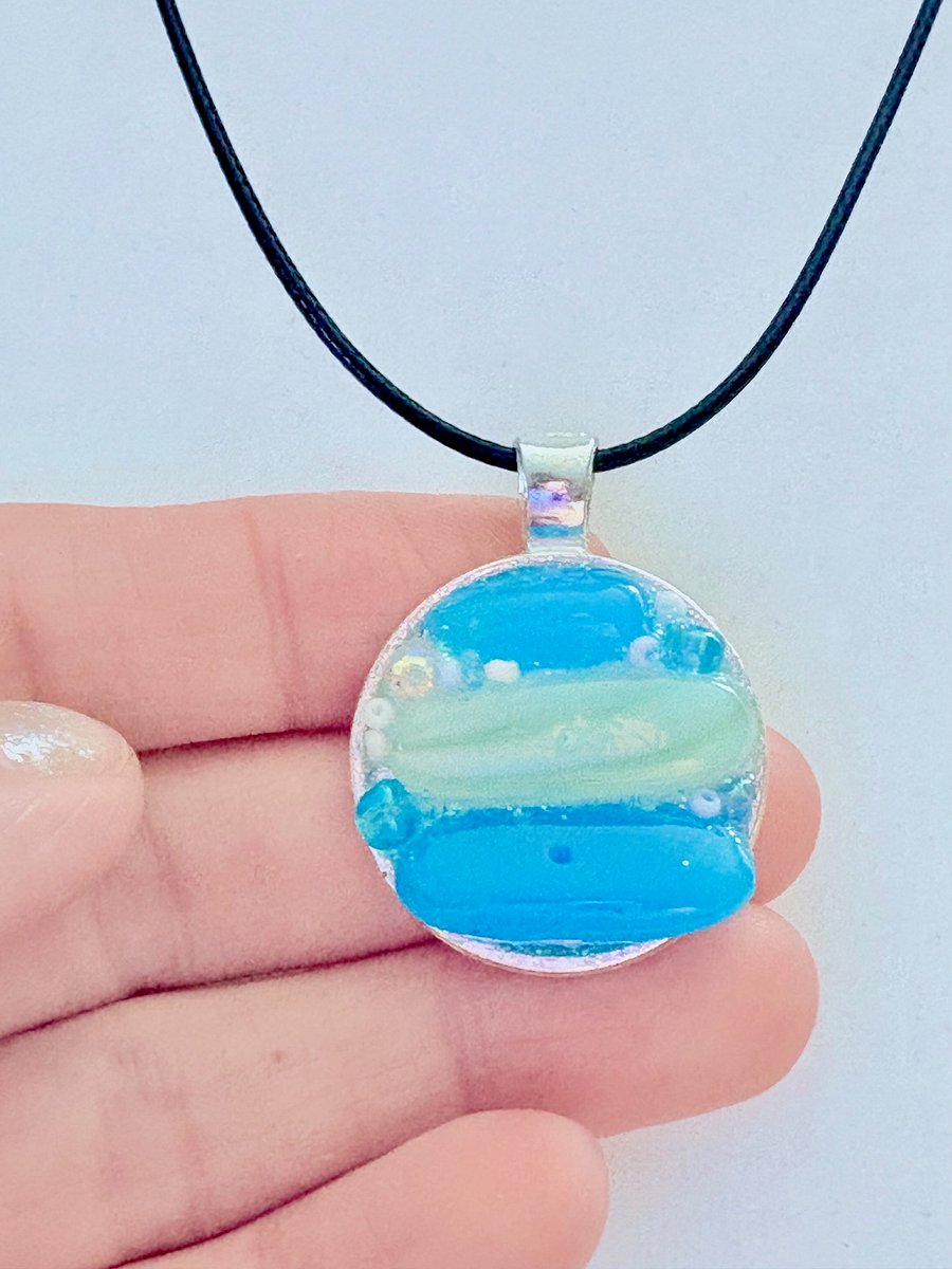 Coastal Calm Horizon Pendant Necklace | Handmade Glass Art Jewelry | Monique Faella Designs™ | MFD-00215 product image (3)