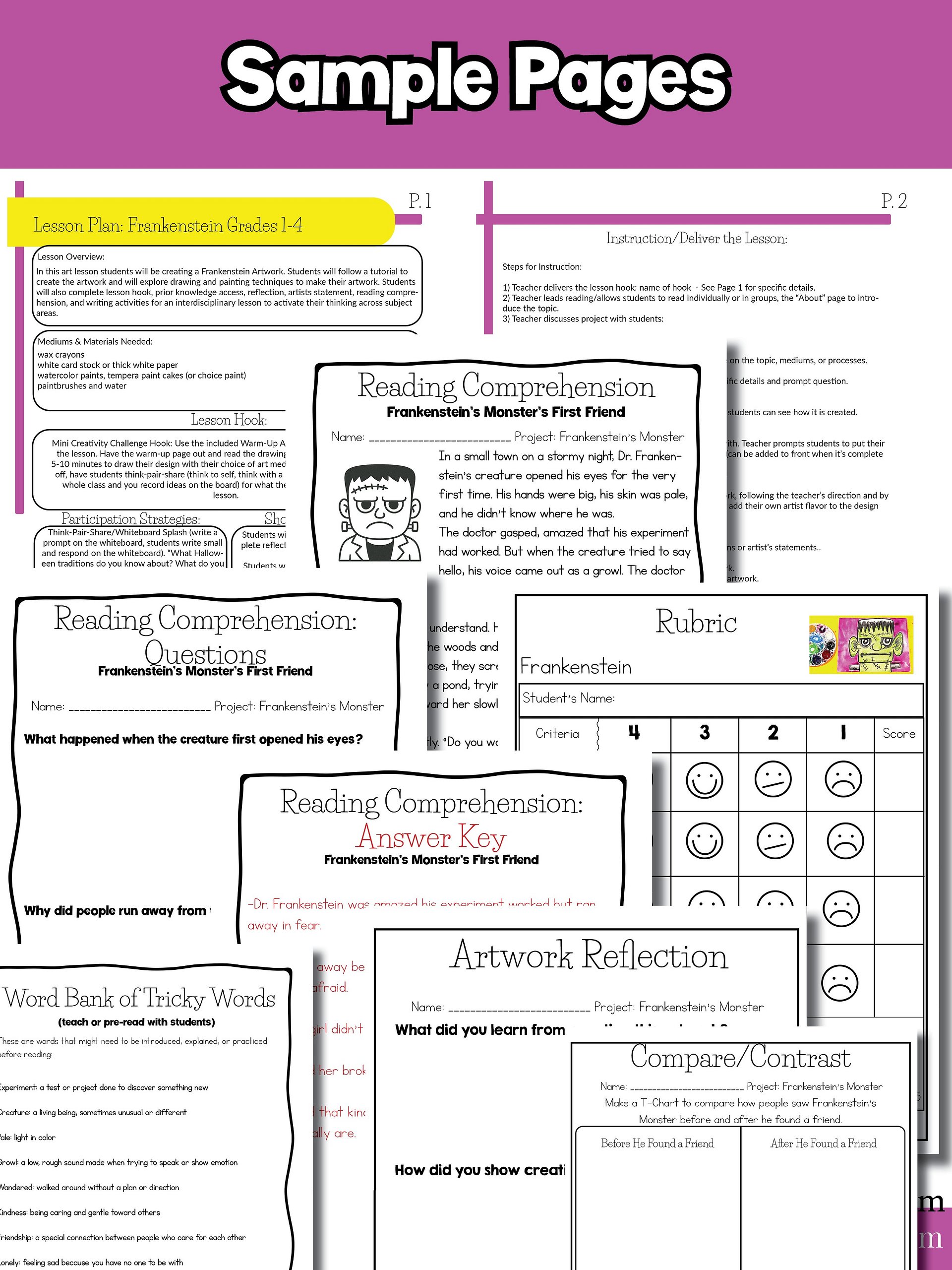 Halloween Frankenstein Art Lesson with Reading, Writing & Step-by-Step Tutorial (Grades 1–4) product image (8)