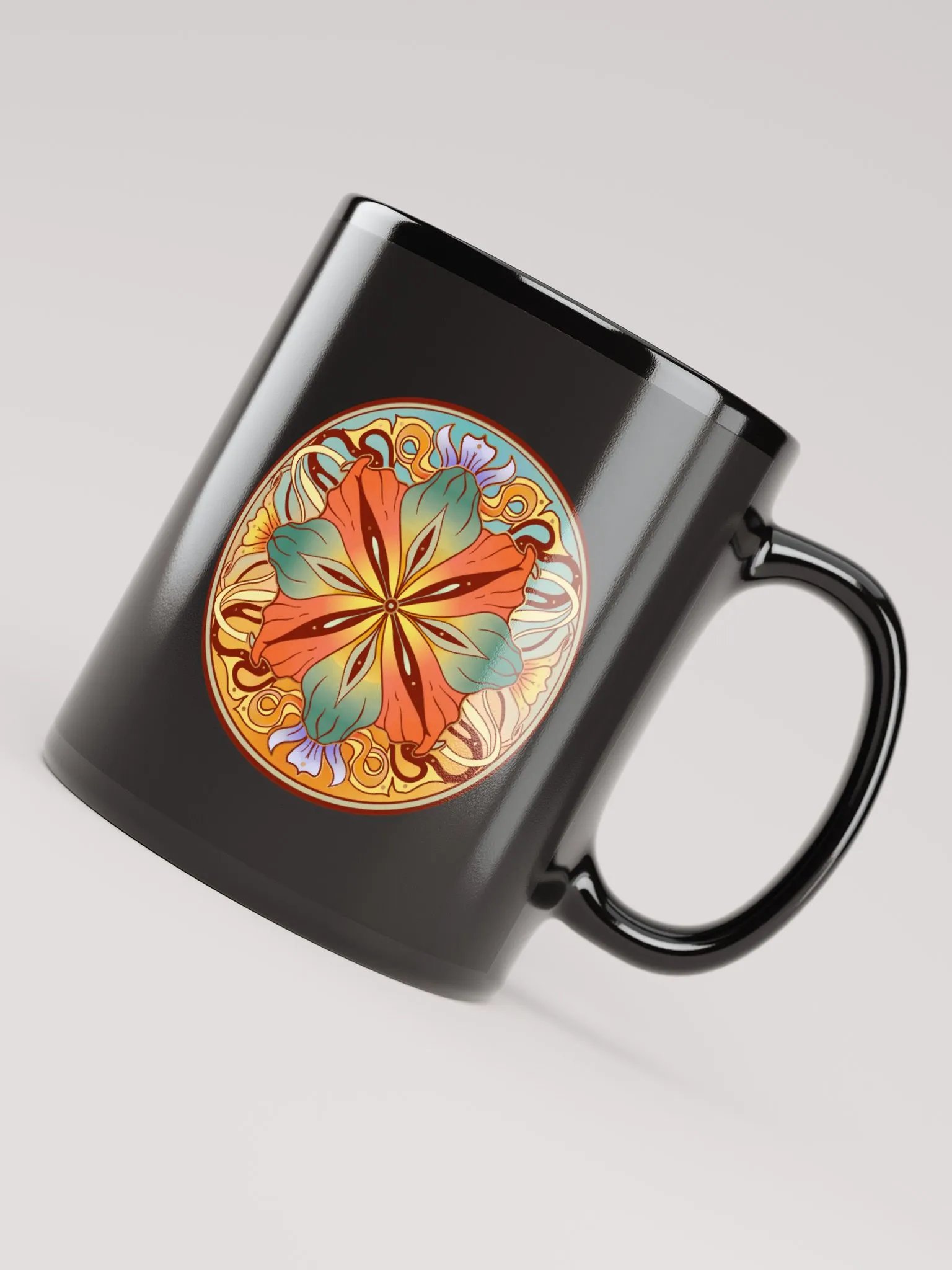 Teal Floral Mandala - Black Mug product image (4)