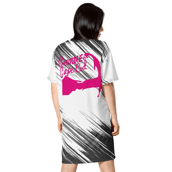 BOURNE to Cape Cod™ T-Shirt Dress | Hot Pink Logos on Black and White Edgy Pattern product image (2)