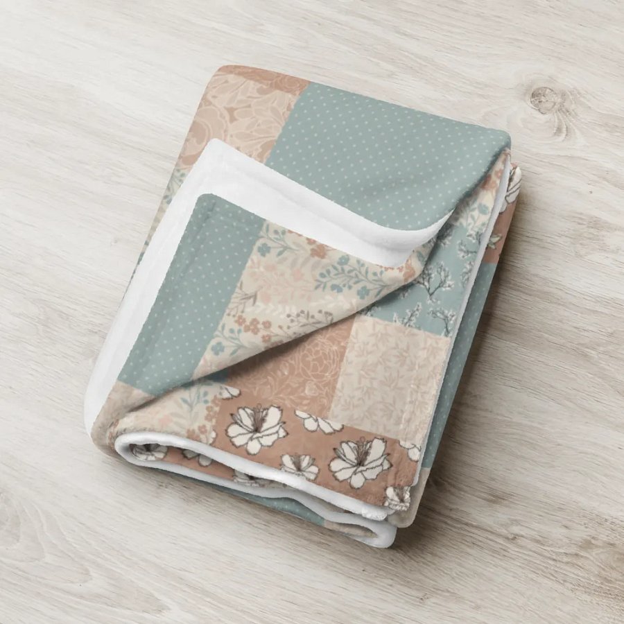 Vintage Romance Taupe Floral Patchwork Throw Blanket product image (6)