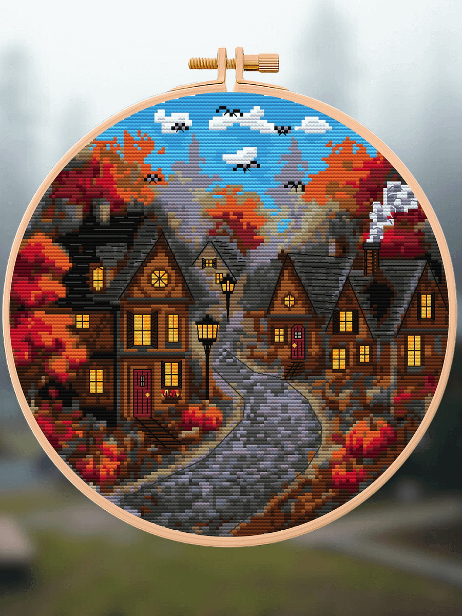 Autumn Village Cross Stitch Pattern product image (1)