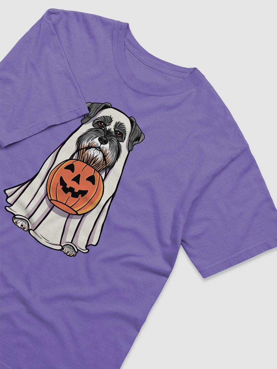 Funny Halloween Schnauzer T-Shirt | Funny Schnauzer Wearing a Ghost Costume and Holding a Pumpkin Basket product image (29)