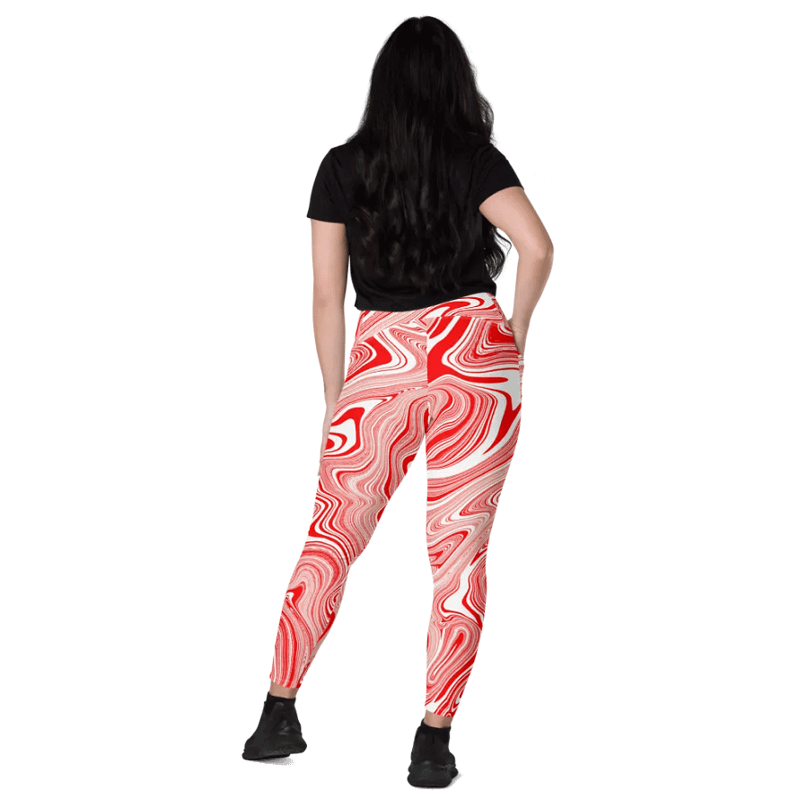 Leggings with Pockets - Red and White Liquid Swirls product image (11)