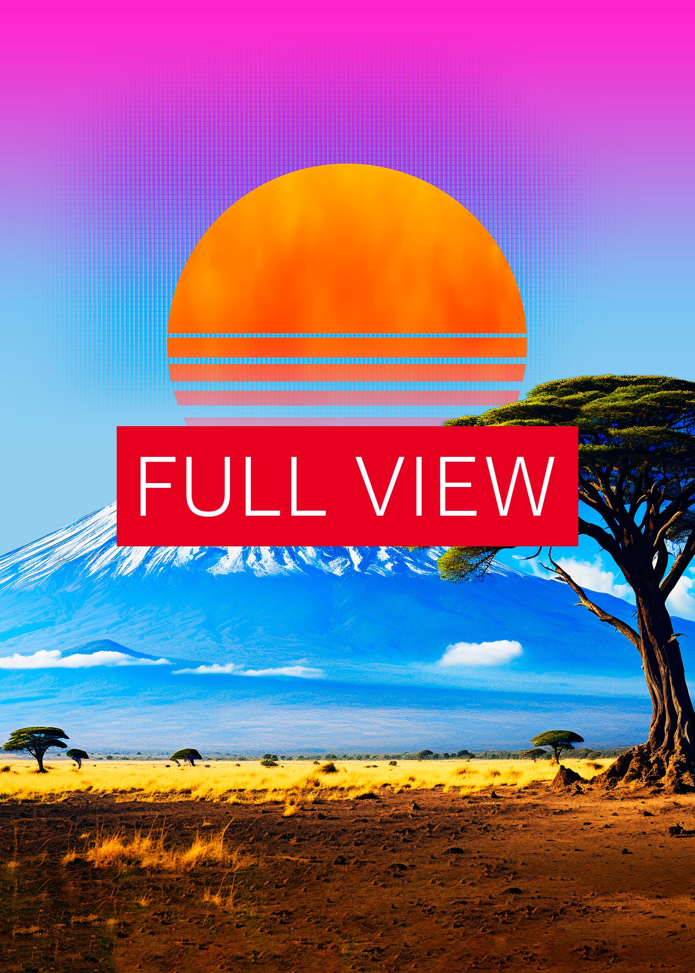 Synthwave sunset & mountain. Africa, Kilimanjaro — space vintage retro collage art, 50s cosmic futuristic sci-fi collage, surreal collage art product image (3)