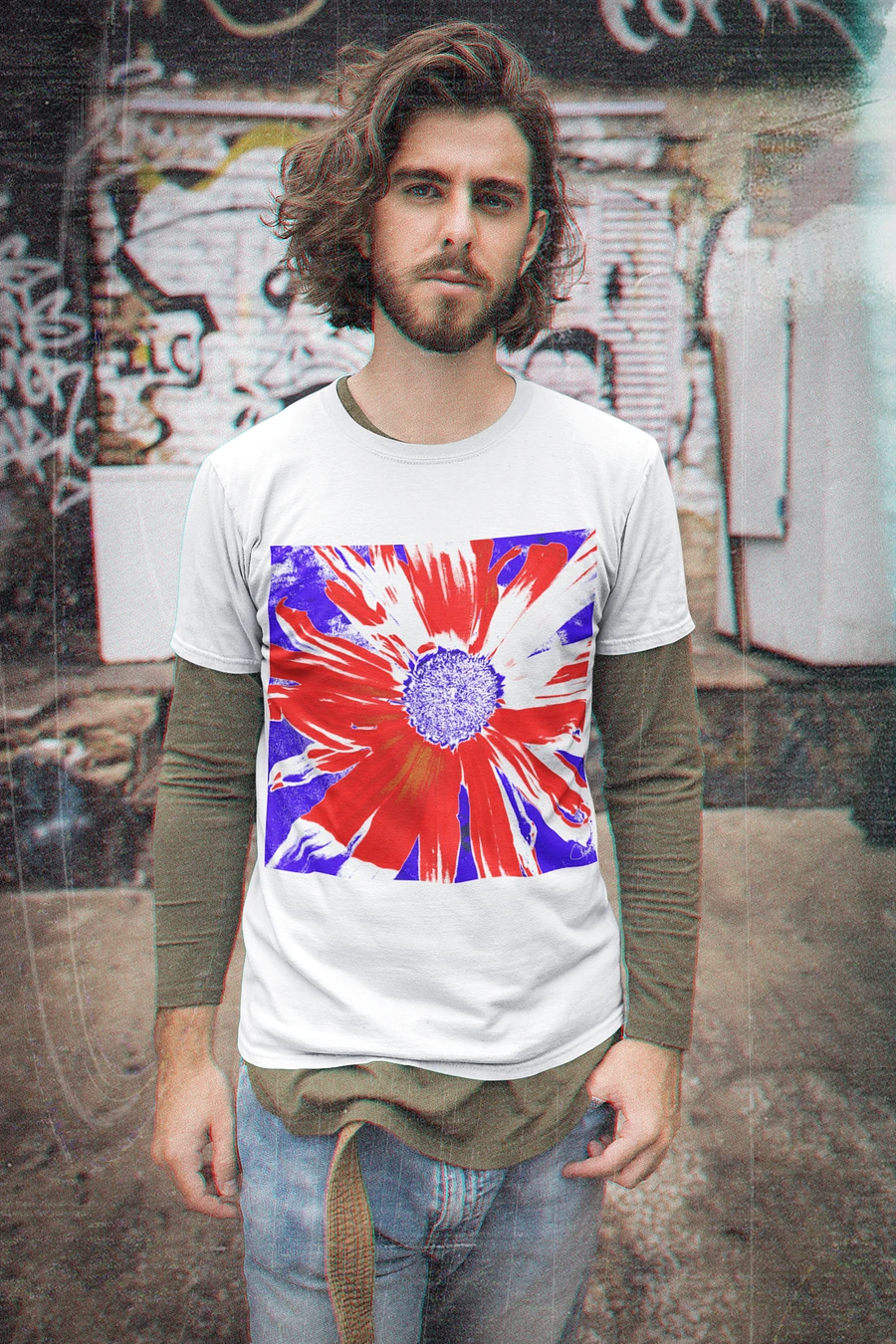 Navy, Red and White Daisy on Navy Abstract Background Men's T Shirt product image (1)