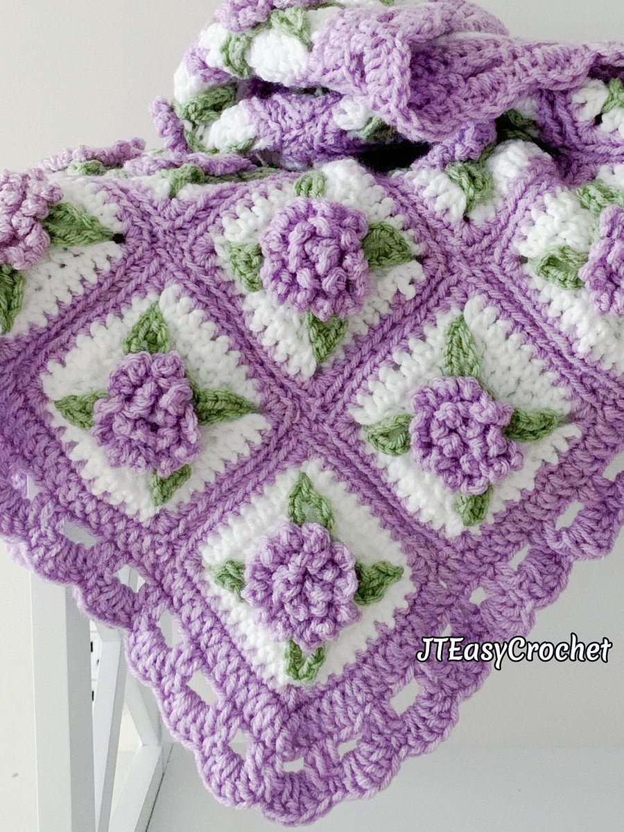 Lavender Flower Granny Square Baby Blanket Crochet Pattern, PDF Instant Download product image (3)