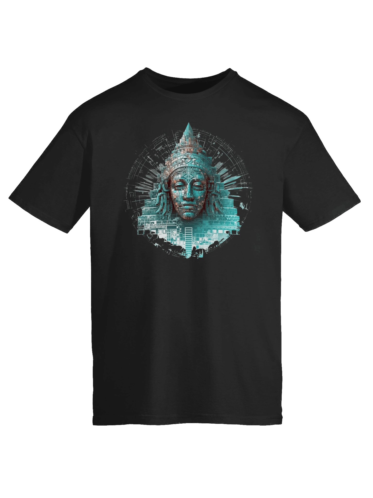 Digital Temple – Futuristic Mayan Mask - Unisex Softstyle T-Shirt product image (10)