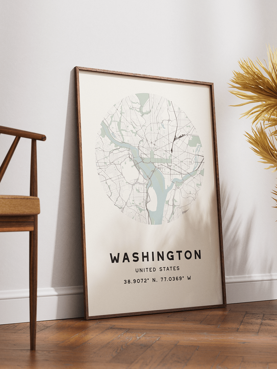 Washington Street Map Poster – Beige Minimalist Circular City Art product image (2)