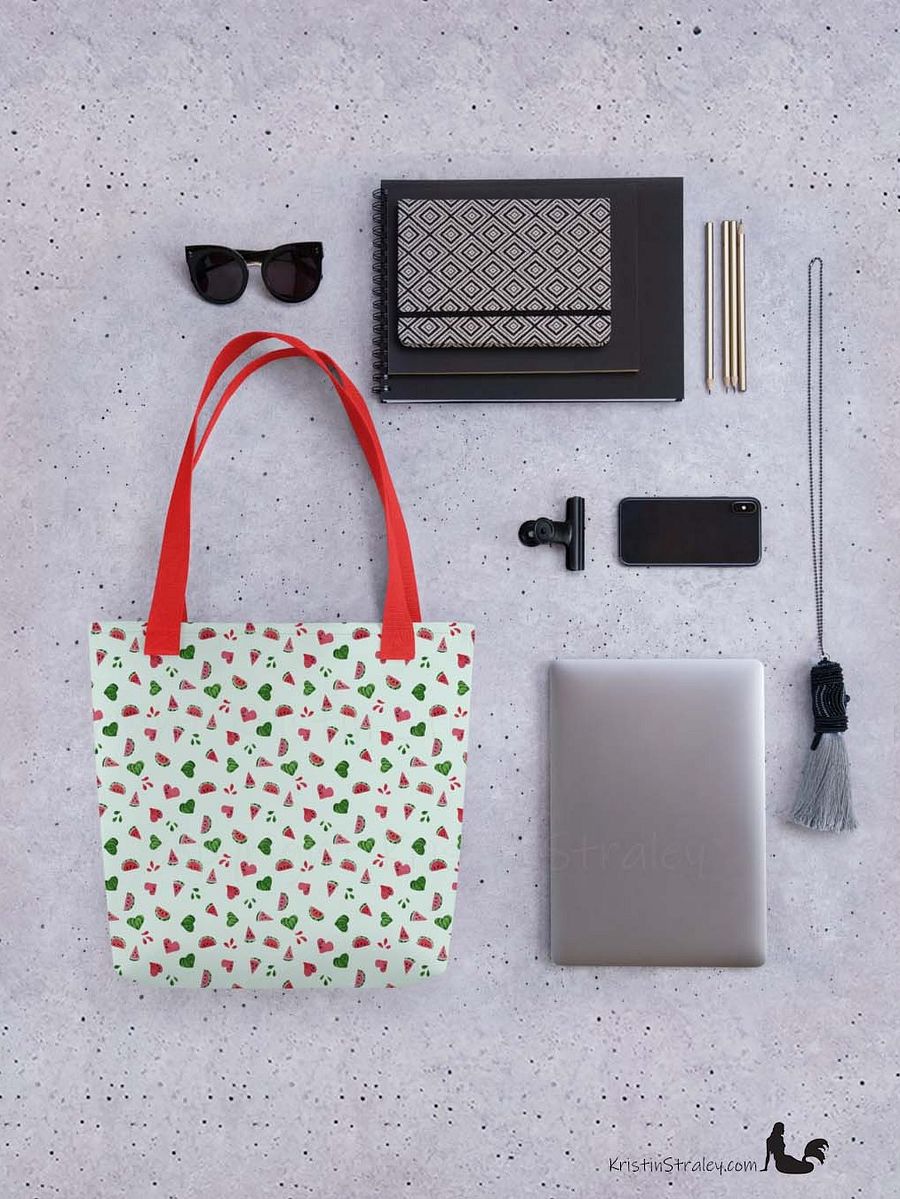 Tossed Watermelons and Hearts on Mint Reusable Tote Bag product image (4)